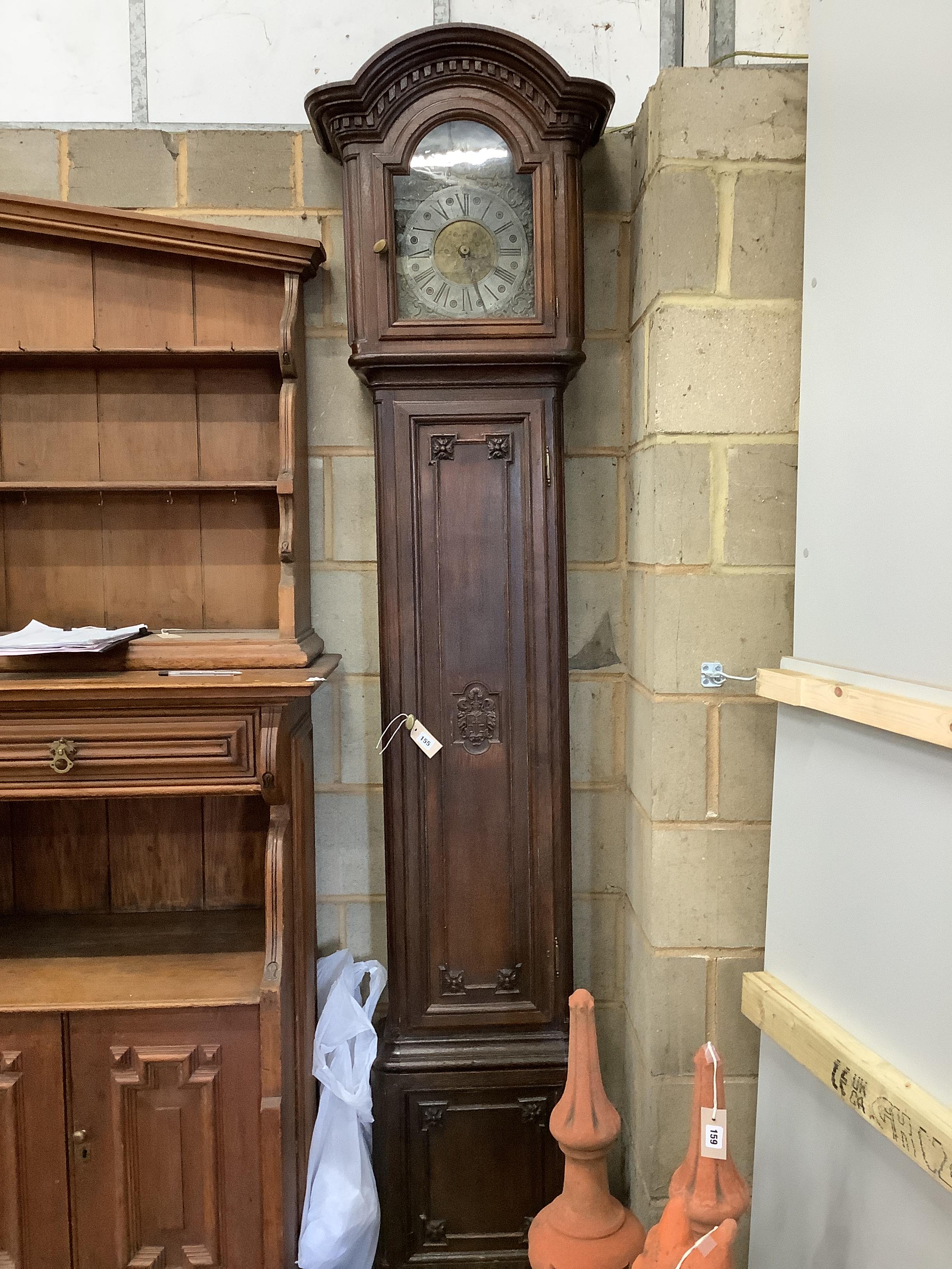 An early 20th century, 18th century style French oak longcase clock, height 232cm